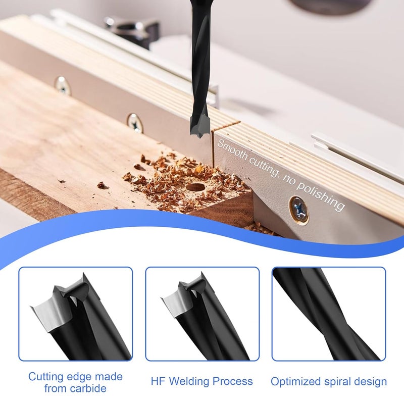CDBP Carbide Tipped Brad Point Boring Bit 8mm Dia x 57.5mm Long - 10mm Shank, Right Hand Rotation for CNC Dowel Drilling - Image 4